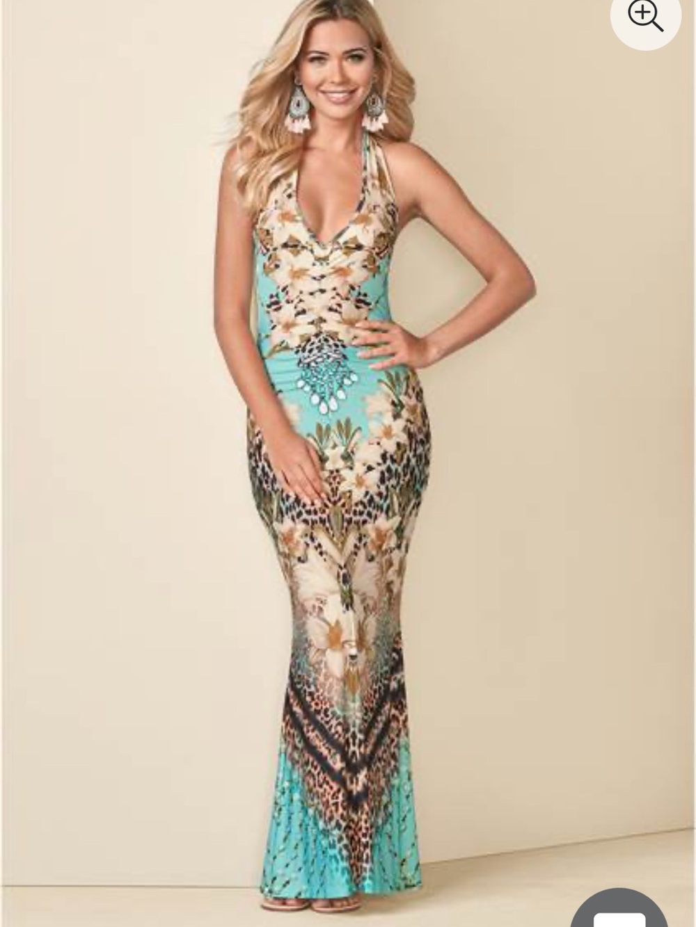 VENUS Halter Maxi Dress in Teal Floral Print